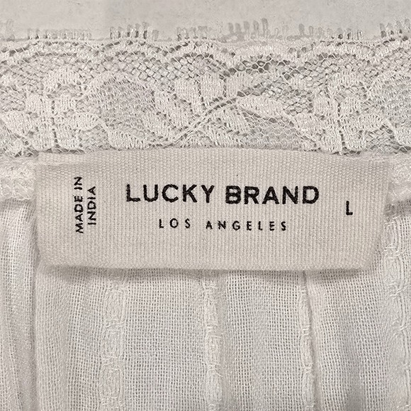 Lucky Brand Ivory Lace Trim Babydoll Blouse - Boho Cottagecore Top - Size Large - Picture 7 of 12